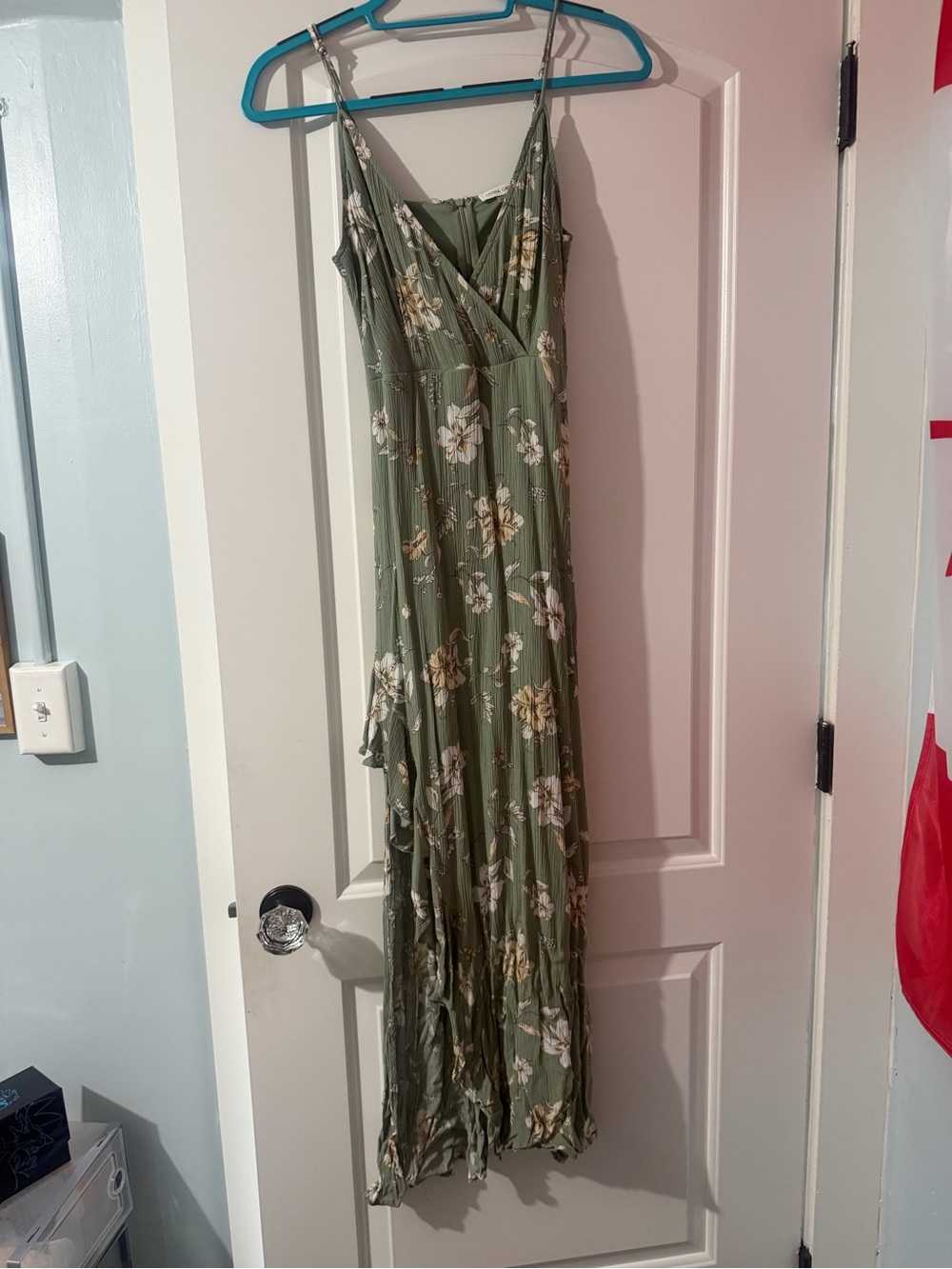 Olivia Grey Sage Green Floral Maxi Dress
